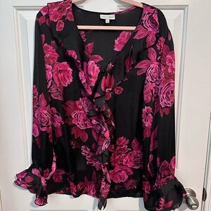 Fashion Bug Black and Pink Floral Blouse